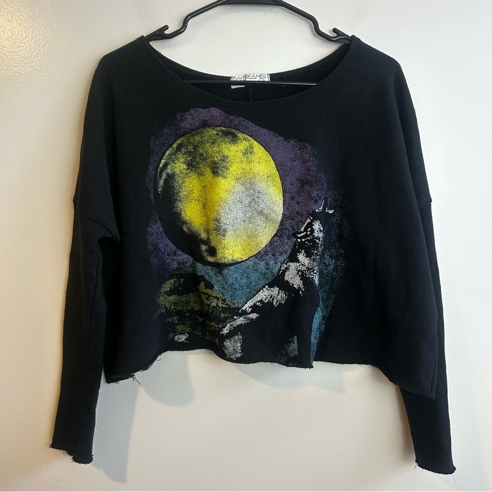 Daydreamers Wolf Moon Long Sleeve Oversized Cropped Sweatshirt/Top Size Small